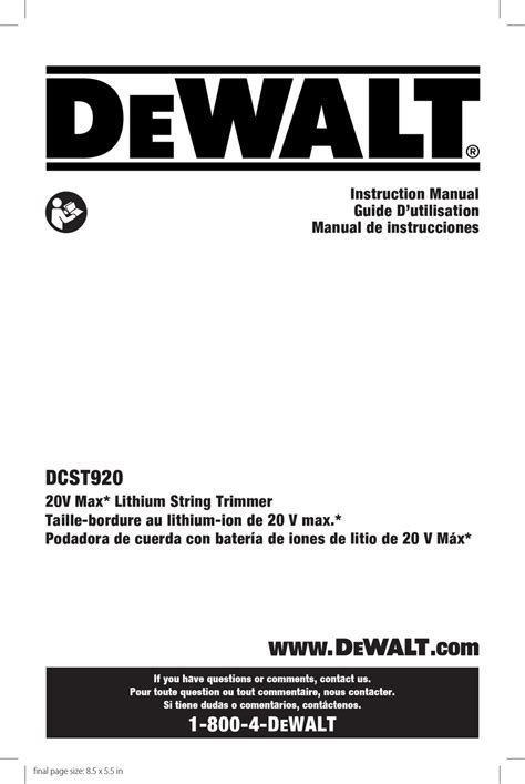 (57 pages) Trimmer DeWalt DCST960 Instruction <b>Manual</b>. . Dcst920 manual